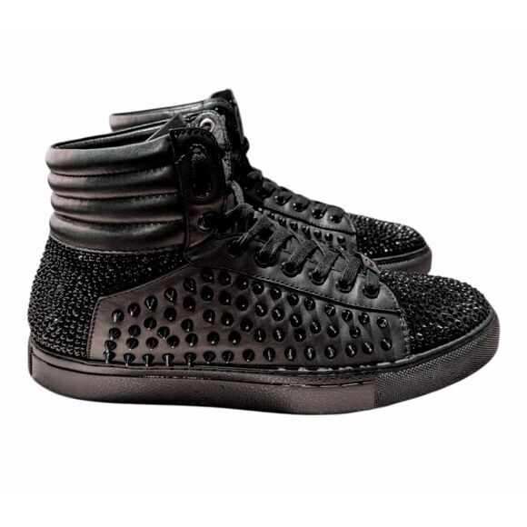 FERRARI MASSARI Studded Black Leather Hi Top Sneaker Size 1oUS/EUR43 main image 11